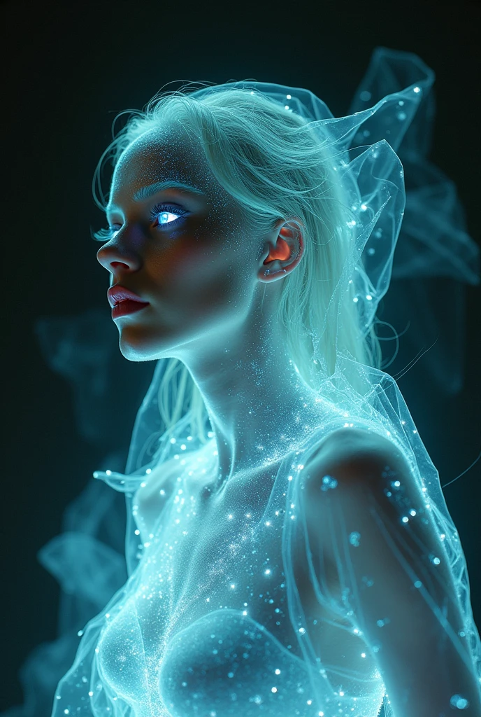 hologram of hybrid of woman and bird, vogue aesthetic, crazy woman, model watching on viewer, gucci tones, ultra detailed, cinematic, still from the movie, realistic, 35 mm, 1.4 f, 8k