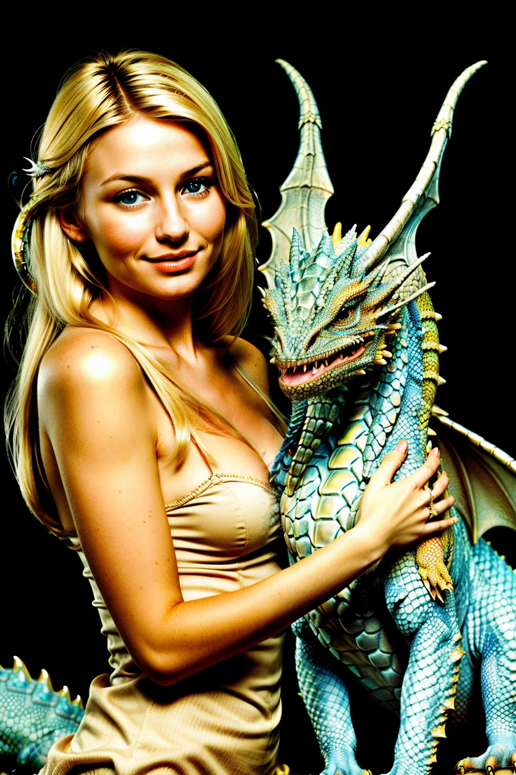 Pretty Blonde Woman with pet dragon