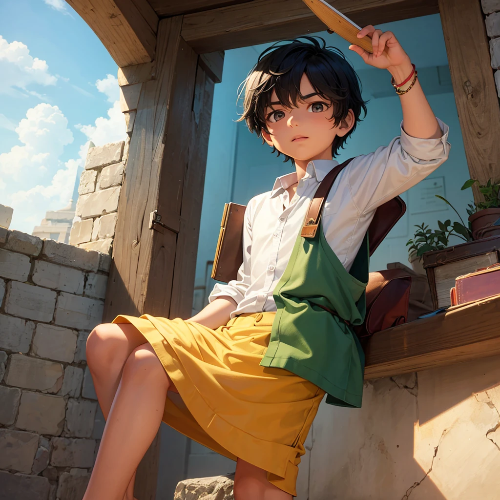 An animated image of Kiran, a young boy with a curious and adventurous expression, holding the mysterious book.
