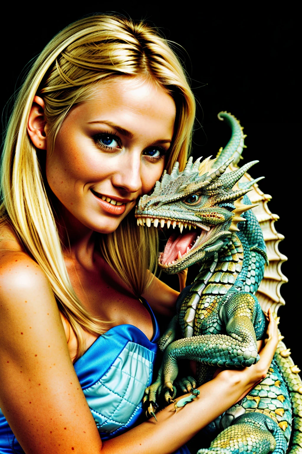 Pretty Blonde Woman with pet dragon