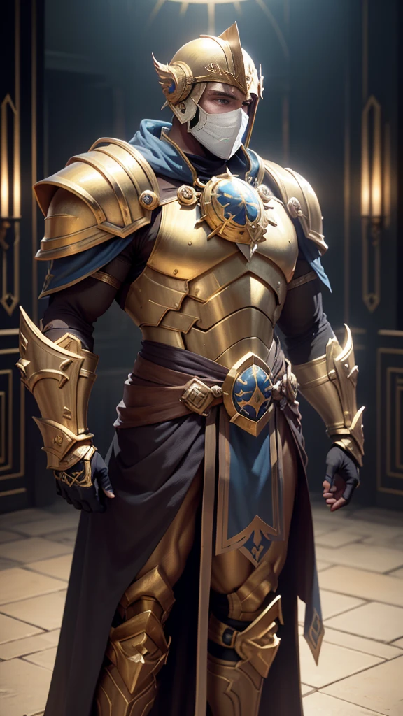 Age of Sigmar Gold Stormcast Eternals, front, Integrated helmet, with a mask that represents an expressionless male face, Stormcast Eternal Soldiers, Stormcast Eternal Armor, full length, Looking into the camera, To the audience, Standing pose, Simple Background, Three-dimensional light, Detailed full body concept, muscular male, Bodybuilder&#39;s body, Huge muscles, Huge breasts筋, Huge breasts, Big pectoral muscles, Broad shoulders (300 lbs) male, alone, sleek digital concept art, Beautiful full body concept art, Art Trends, CGsociety full length,Huge penis