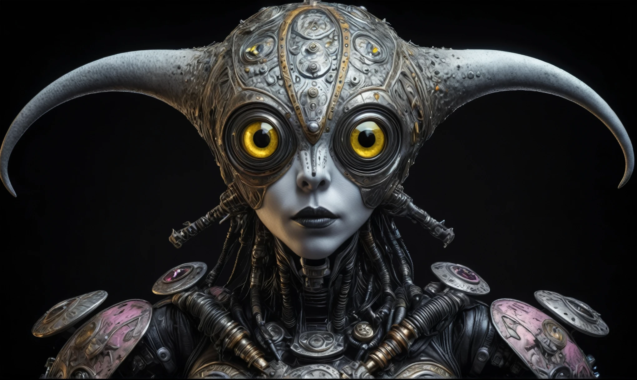 full body length shot,nerd graphite  Alien Entity,native africa slave ,azctec Finnish Lapland,Cinematic,soft colors, Technicolor,natural skin textures, hyper realism, hyper detailed,Extremely detailed,High contrast,Masterpiece,Realistic,Ultra Detailed, intricate details,realistic humid leather,extremely intricate details,Epic Realistic, cinematic style, irina yermolova,high contrast,hdr,extremely detailed, [deep night landscape],masterpiece, intricate details, eyes extremely detailed, high detailed eyes,8k resolution,retina, Nikon Z9,Korea,orc,Egypt, Pisces, transition between two art styles,full body length, Double contact, X-ray, Creative, vivid light, fantasy, Abstract, Surrealism, super detailed, high resolution,insanity national folk wear,skin  almost translucent, gothic elements,Mestichino,Light particles,chaos,starfish's leather,"(The best lighting, dark, dramatic), terror.),(fish eyes, A Modern flat toon Crazy whit a Big ONE a Only Eye Robot USSR , and helmet Style, tongs in hands, Tv head, pinhead, camouflage Yellow White Pink Rusty, Ambient in a meteorite crater super detailed, 