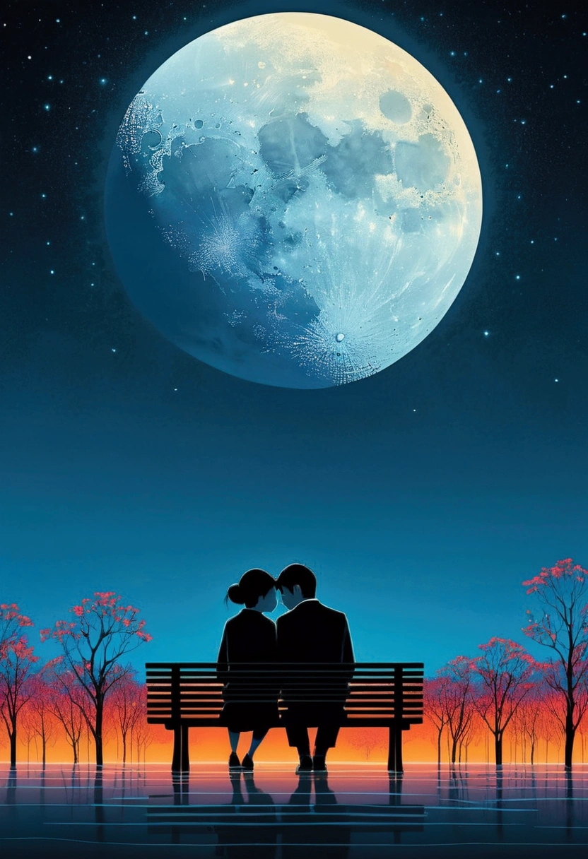 Moonlit Confession, lovers, by Tang Yau Hoong, cinematic still, dynamic movement, surreal, (best quality, masterpiece, photorealistic), very aesthetic, perfect composition, intricate details, ultra-detailed, vivid colors