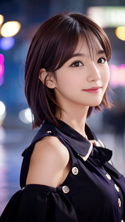 (1 girl, The buttons on the front of her blouse are undone.:1.2), Gorgeous Japanese actresses,
(RAW Photos, highest quality), masterpiece,
(Realistic, Photorealistic:1.4),
very delicate and beautiful, very detailed beautiful and detailed nose, beautiful & detailed, cinema lighting, gentle & feminine,
2k wallpaper, wonderful, finely, very detailed,
Very detailed CG Unity 8k 壁紙, high resolution,
beautiful detailed lady, very detailed目と顔,
soft light, bob hair, ponytail, short hair with bangs, hot pink hair, jensen_Huang_Iconic_Black_Jacket
BREAK
(Rain: 1.2), Tokyo Shibuya, City Lights,
Perfect Anatomy, slender body, medium breasts, kind smile, zoom-in face to waist, (candid_Shot RNG 25%), medium shot or cowboy shot, bokeh, SFW,)