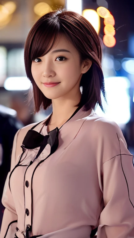 (1 girl, The buttons on the front of her blouse are undone.:1.2), Gorgeous Japanese actresses,
(RAW Photos, highest quality), masterpiece, 
(Realistic, Photorealistic:1.4), 

very delicate and beautiful, very detailed beautiful and detailed nose, beautiful & detailed, cinema lighting, gentle & feminine, 

2k wallpaper, wonderful, finely, very detailed,
Very detailed CG Unity 8k 壁紙, high resolution, 
beautiful detailed lady, very detailed目と顔,
soft light, bob hair, ponytail, short hair with bangs, hot pink hair, jensen_Huang_Iconic_Black_Jacket 

BREAK

(Rain: 1.2), Tokyo Shibuya, City Lights, 
Perfect Anatomy, slender body, medium breasts, kind smile, zoom-in face to waist, (candid_Shot RNG 25%), medium shot or cowboy shot, bokeh, SFW,)