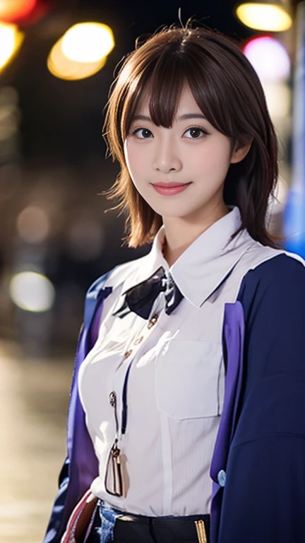 (1 girl, The buttons on the front of her blouse are undone.:1.2), Gorgeous Japanese actresses,
(RAW Photos, highest quality), masterpiece,
(Realistic, Photorealistic:1.4),
very delicate and beautiful, very detailed beautiful and detailed nose, beautiful & detailed, cinema lighting, gentle & feminine,
2k wallpaper, wonderful, finely, very detailed,
Very detailed CG Unity 8k 壁紙, high resolution,
beautiful detailed lady, very detailed目と顔,
soft light, bob hair, ponytail, short hair with bangs, hot pink hair, jensen_Huang_Iconic_Black_Jacket
BREAK
(Rain: 1.2), Tokyo Shibuya, City Lights,
Perfect Anatomy, slender body, medium breasts, kind smile, zoom-in face to waist, (candid_Shot RNG 25%), medium shot or cowboy shot, bokeh, SFW,)