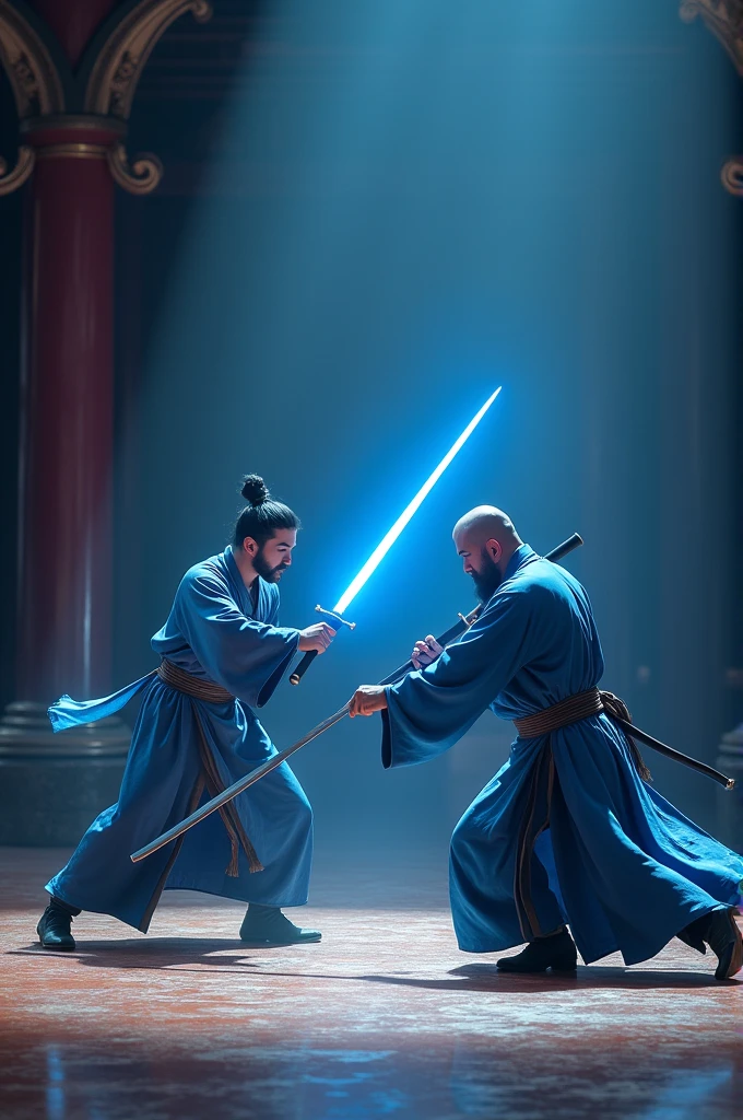 Blue light flashing,A blue steel sword suddenly thrust out,Pointing to the middle-aged man's left shoulder,The young swordsman does not wait for the old sword to use his sword moves,Wrist flick sword slant,The sword had already cut towards the man's right neck.。The middle-aged man raised his sword to block,A clanging sound,Double Swords Clash,Buzzing,The sound of the earthquake finally stopped,The twin swords gleamed,Three moves have been taken down。The middle-aged man's long sword suddenly struck down,Cut the boy's head。The boy dodged to the right,Left-hand sword technique,The steel sword stabbed the man's thigh。
The two swordsmen are swift,Fight with all your strength。
There were two people sitting on the east side of the martial arts hall.。The one at the top is a middle-aged Taoist nun in her forties.,Livid,Lips tightly closed。The next person is an old man in his fifties.,Right hand twisting long beard,Looks very proud,The two seats were more than ten feet apart.,Behind him stood more than 20 men and women.。There were more than ten guests sitting on a row of chairs on the west side.。The sunlight from both the east and the west is focused on the fight between the two people in the arena.。