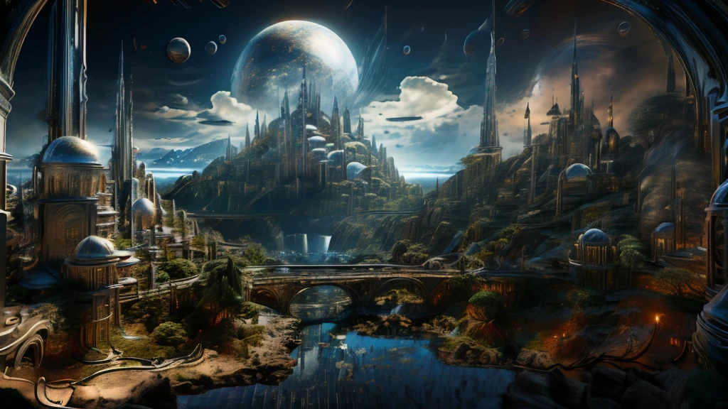 An off-world outpost in the best quality, 4k, 8k, highres, and a masterpiece with a scaling factor of 1.2, presenting ultra-detailed and realistic visuals. The outpost is set in an unknown distant planet, revealing a highly advanced civilization and cutting-edge technology. The main focus is a futuristic structure, gleaming with metallic materials and smooth surfaces. Its architectural design showcases a blend of geometric precision and organic curves, suggesting both elegance and efficiency. The outpost stands tall, emitting a soft, neon-like glow that contrasts beautifully with the dark, mysterious landscape surrounding it. A bustling atmosphere fills the scene, with fully rendered humanoid robots gliding seamlessly through the environment. Their sophisticated appearances include intricate details such as glistening circuit patterns and delicately moving joints. The robots efficiently perform tasks, demonstrating their seamless integration into the outpost's operations. In the background, sprawling alien flora can be seen, with vibrant colors and unusual shapes. These plants emit a subtle bioluminescent glow, creating an otherworldly ambiance. The air is tinged with a mix of fresh scents and metallic undertones, suggesting the presence of advanced life-support systems within the outpost. The lighting in the scene is atmospheric and captivating. Variations of soft, diffused light pour from strategically placed sources, casting gentle shadows that enhance the three-dimensional feel of the outpost and its surroundings. The interplay of light and shadow adds depth and realism to the visual narrative. The overall color palette is a harmonious blend of cool and warm tones. The metallic structures exhibit shades of metallic silver and hints of iridescent blues, evoking a sense of technological advancement and sophistication. The surrounding landscape and alien flora feature soft pastel hues, showcasing the beauty and diversity of the off-world environment. In summ