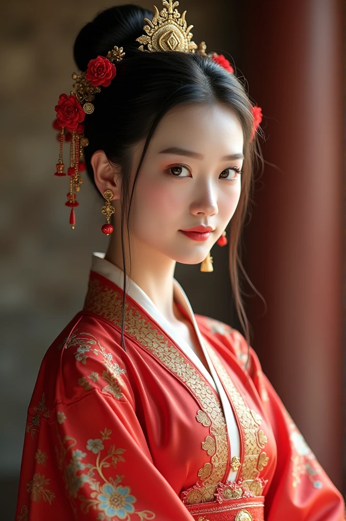 一位身着Chinese traditional clothing的女子站在房间里, Portraits inspired by Guo Xi, cg Social Hotspot, Cloisonnism, Wearing gorgeous silk clothes, Chinese traditional clothing, palace , a girl in Hanfu, Wearing ancient Chinese clothes, Chinese Empress, Hanfu, Chinese Clothing, Chinese Princess, 穿着古代Chinese Clothing, Wearing fancy clothes