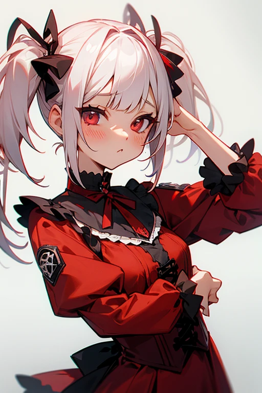 Short white hair, blush, Laced Dress、Punk Fashion、Headbang 2.、Red clothes、Twin tails