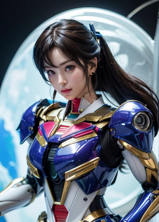 Textured skin, Super Detail, high details, High quality, Best Quality, hight resolution, 1080p, hard disk, Beautiful,(Gundam),(sailormoon),beautiful cyborg woman,Mecha Cyborg Girl,Battle Mode,Girl with a Mecha Body,She wears a futuristic Gundam mecha,Fulll body Shot