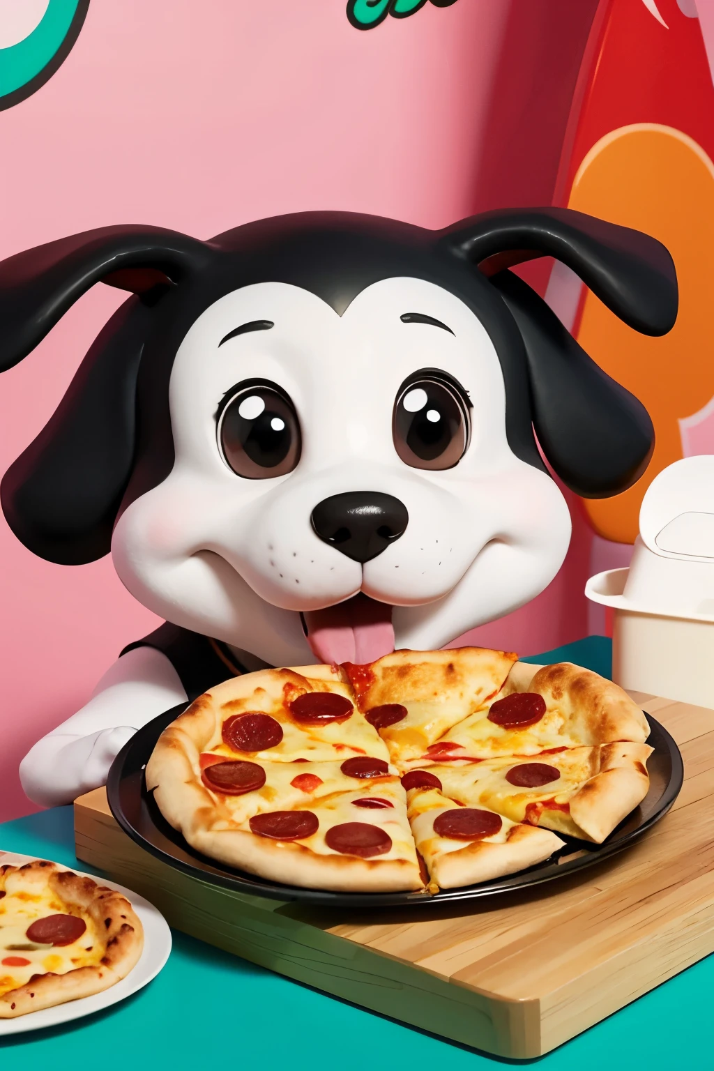 Cartoon dog eating cartoon pizza