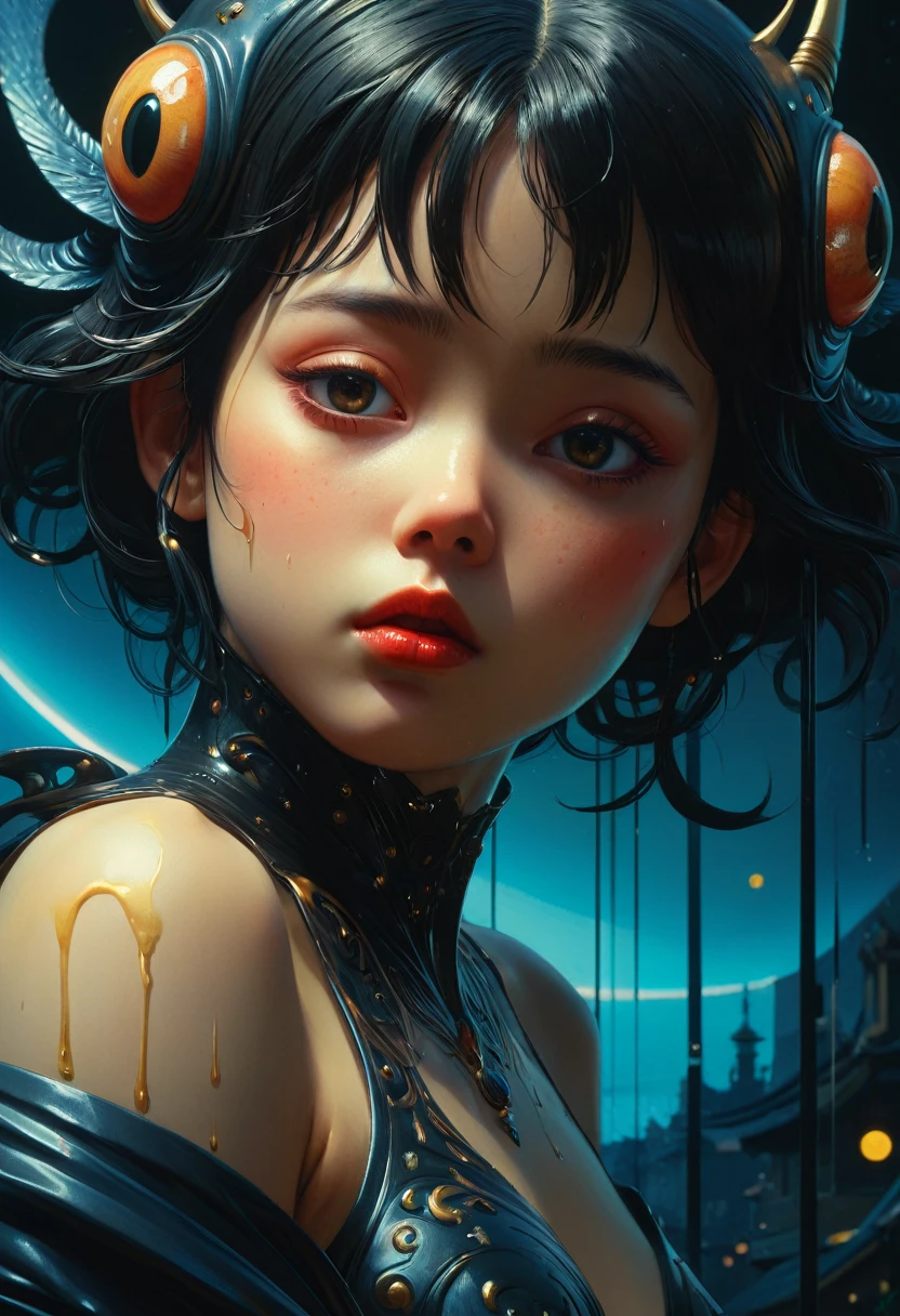 "Ultra realistic photo, the Beautiful little creature alien by mark ryden and Daiyou-Uonome, Nicoletta Ceccoli production cinematic character render, Head To Shoulders Portrait, Hyper Detailed, art by james jean and Sachin Teng, cgsociety, beautiful face, intricate"", oil painting, heavy strokes, paint dripping, golden ratio, fake detail, trending pixiv fanbox, acrylic palette knife, style of makoto shinkai studio ghibli genshin impact james gilleard greg rutkowski chiho aoshima by Jeremy Mann, Junji Ito, Robert Oxley, Ismail Inceoglu, Kaluta, richard anderson, oil splash, Paint Strokes, Ink Drip, paint splatter, a masterpiece, 8k resolution, trending on artstation, horror, terrifying, highly detailed intricate, black lineart, sharp focus"Kincade, Geoffroy Thoorens, Simon Stalenhag, centered, Epic scale, highly detailed, maximalist photorealistic clear environment, triadic colors cinematic light 16k real 3d"", unreal engine, greg rutkowski, loish, rhads, beeple, makoto shinkai and lois van baarle, ilya kuvshinov, rossdraws, tom bagshaw, alphonse mucha, global illumination, detailed and intricate environment, ultra hd, realistic, vivid colors, highly detailed, UHD drawing, pen and ink, perfect composition, beautiful detailed intricate insanely detailed octane render trending on artstation, 8k artistic photography, photorealistic concept art, soft natural volumetric cinematic perfect light