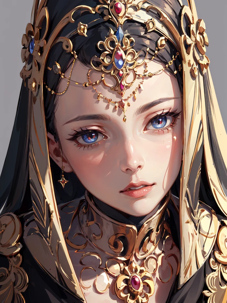 (high definition symmetrical whole body poster art, aerial angle), ((Art Nouveau portrait, goddess of breasts, round face, small breasts, complex designed decorations around the breasts, focus on breasts)), pubic hair, blush, blond, braid,