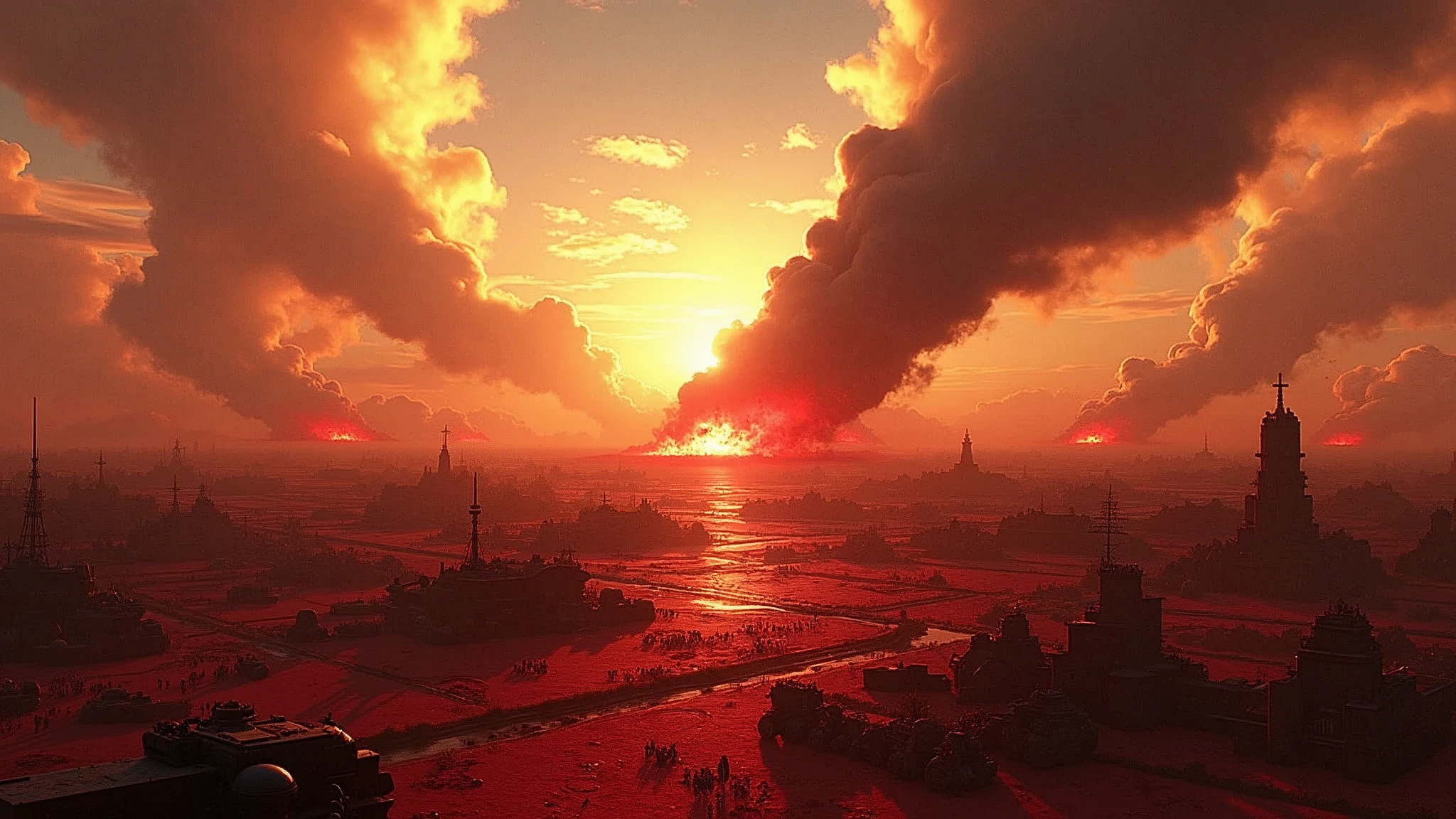 best quality,masterpiece,Ultra-high resolution, (Reality:1.4), RAW photos,War,There is blood all around,A battlefield full of,Similar to Attack on Titan