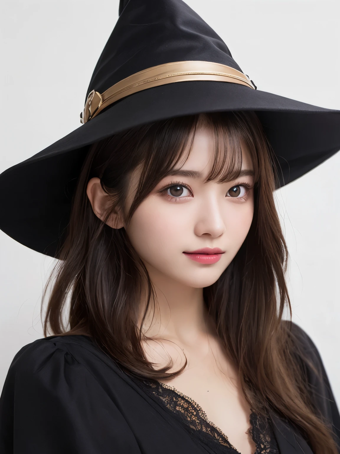 white background, full body portrait, looks very happy, smile, one girl, (a beauty girl, delicate girl:1.3), (20 years old:1.3),  (witch costume, Witch hat, Witch clothes), very fine eyes, (symmetrical eyes:1.3), C cup breasts, brown eyes, parted bangs, short hair, (eyes and faces with detailed:1.0),  (masterpiece, best quality, ultra detailed, detailed face, 8k)