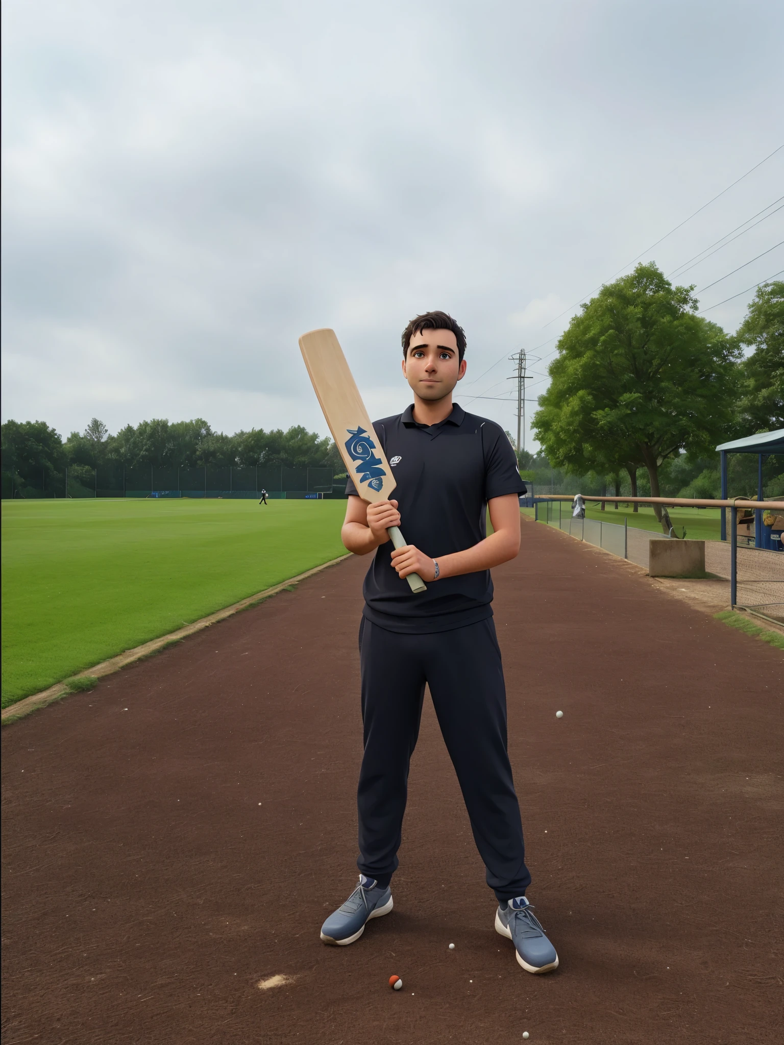 Masterpiece,1guy, playing cricket on a field