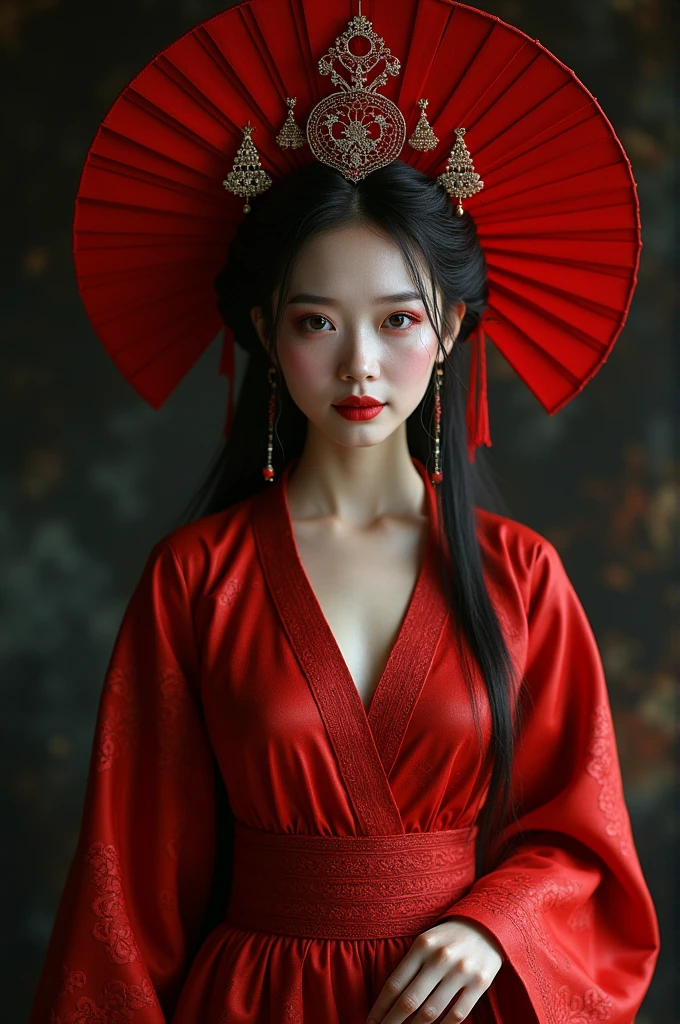 Ancient Chinese Bride,Red cap,Red wedding dress,Horror atmosphere,Spooky Grin