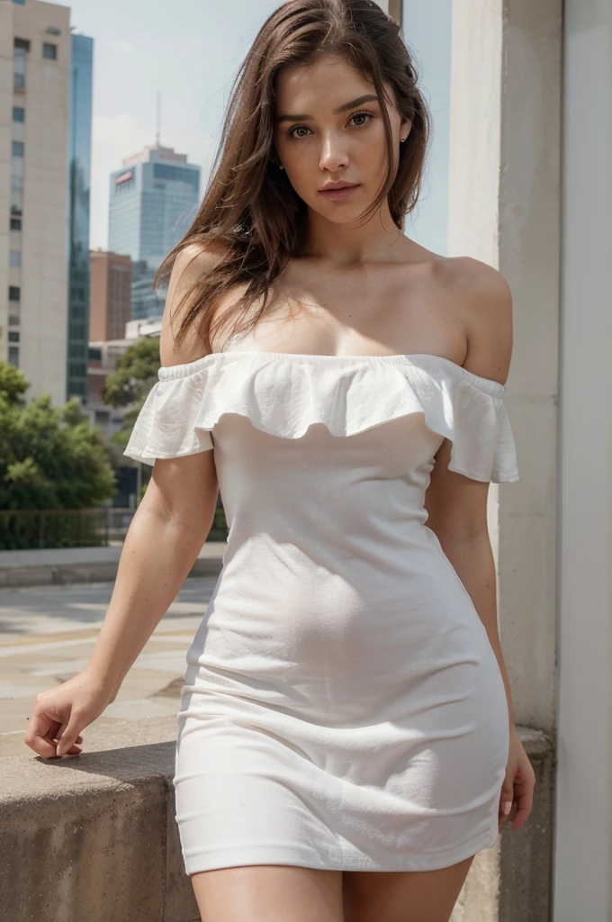 Create a hyper realstic, hyper realism, 4k, ultra detailed, ultra 8k hd image of 25 years old women wearing off shoulders short dress