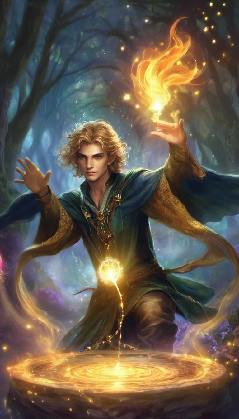 he is casting wild magic, fantasy, fae, mystical
