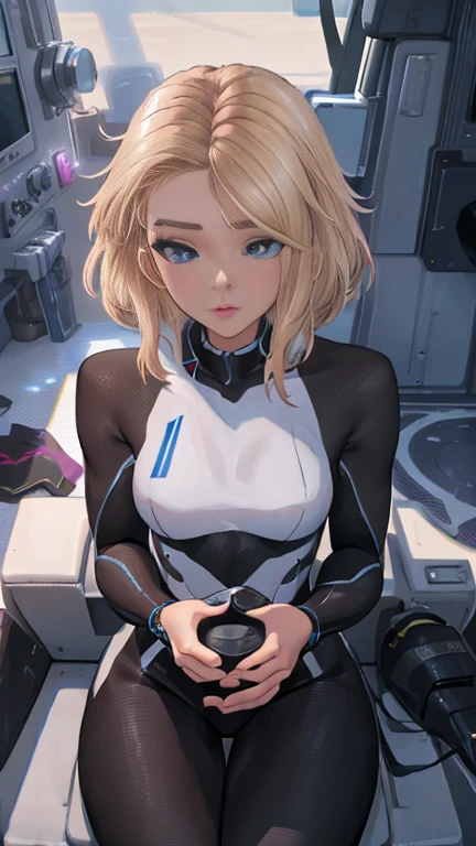 (8K、4K、highest quality、High resolution)、medium breasts、High leg、anime face、beautiful body、Beautiful eyes that shine、anime chic eyes、kind face、Lock, O-ring, thigh strap, thigh boots, Sit in the cockpit, MS cockpit