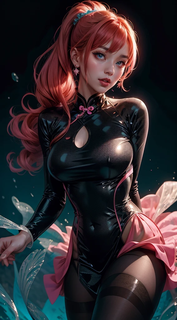 Frozen y elsa in lace lingerie, glamour photo, big , score_9, score_8_up, score_7_up, score_6_up, source anime, dark theme, black background, bioluminescence, sea slug girl, solo, twintails, navel, looking at viewer, long hair, colored skin, very lovely lady in tight tights and a pink dress, 1girl, solo, full body, ginger hair, (wearing pink cheongsam, a pink Chinese dress, tight fitting dress, ginger hair), master piece, detailed character, 8K, solo, 1girl, full body, long legs, backless outfit, , balallgag, bptndpnygrls-05 happy beautiful muzzled drooling
