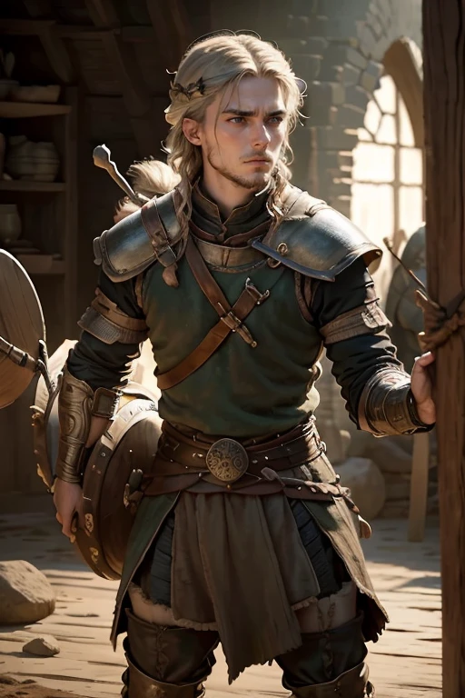 young, viking, viking culture, with bows in hands, training, Game of Thrones style, medieval, Short hair with bangs, male chauvinist, male, (((young))).