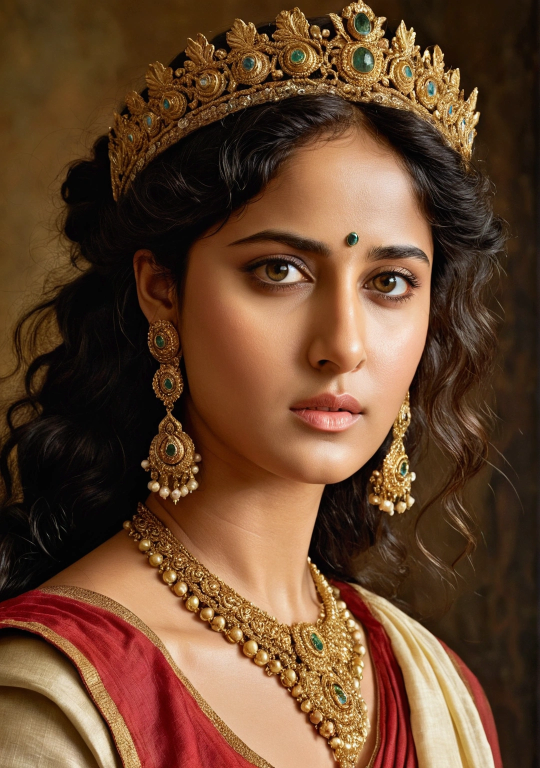 Looks like Anushka Shetty, Masterpiece, Best quality, high clarity eyes, beautifully styled hair, critically flawless,sharp picture, Full portrait, High pixels, perfect face, perfect eyes, beautiful face, perfect hands,perfect fingers, in Peter Paul Rubens style, by Peter Paul Rubens, baroque style, acrylic on canvas, highly detailed, description: "Create a nymph inspired by the tales of Greek or Roman mythology, embodying the essence of a natural element or location, and possessing a unique ability or trait that sets her apart."