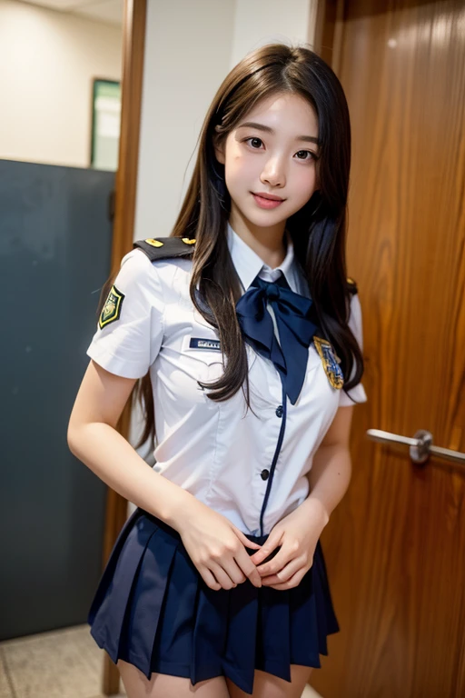 An idol-like high school girl in uniform talking to you