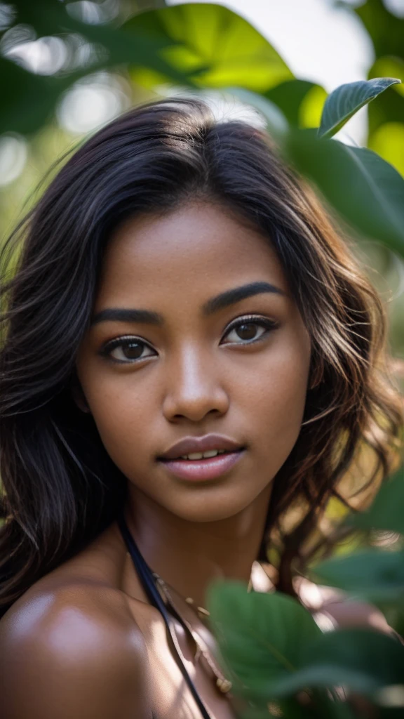 (portraite, editorial photography of a beautiful asian girl, 16 yrs old, adorable face, long and curly brown hair, hazel eyes, por Lee Jeffries, Nikon D850, film stock photography ,4 Kodak Portra 400 ,f1 camera.6 lenses ,rich colors ,hyperrealisti ,realistic texture, dramatic lighting, (high-detailed face:1.4), perfects eyes, realistic iris, perfekt teeth, (ssmile:0.7), (darkness background, shadow of the leaves, temperamental, neckleace), Sun rising, morning light, Wishing for something, work of art, best qualityer, photorrealistic, Citizen of Guinea-Bissau, very cute supermodel, Perfect Anatomia, skinny
