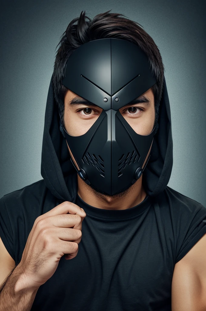 Create a man image who is a graphic designer but invisible his face with mask 