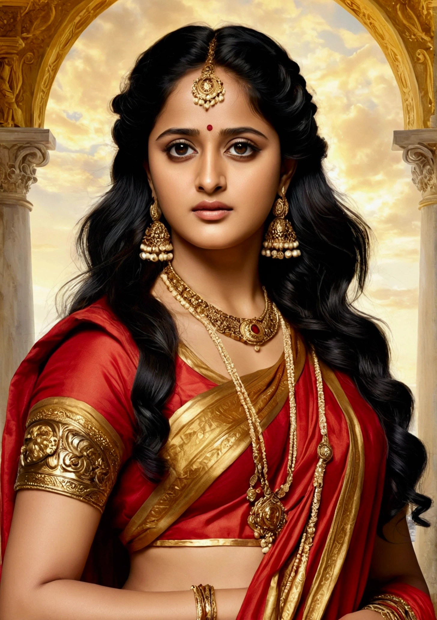 Looks like Anushka Shetty, Masterpiece, Best quality, high clarity eyes, beautifully styled hair, critically flawless,sharp picture, Full body, High pixels, perfect face, perfect eyes, beautiful face, perfect hands,perfect fingers, in Peter Paul Rubens style, by Peter Paul Rubens, baroque style, acrylic on canvas, highly detailed, description: "Create a nymph inspired by the tales of Greek or Roman mythology, embodying the essence of a natural element or location, and possessing a unique ability or trait that sets her apart."