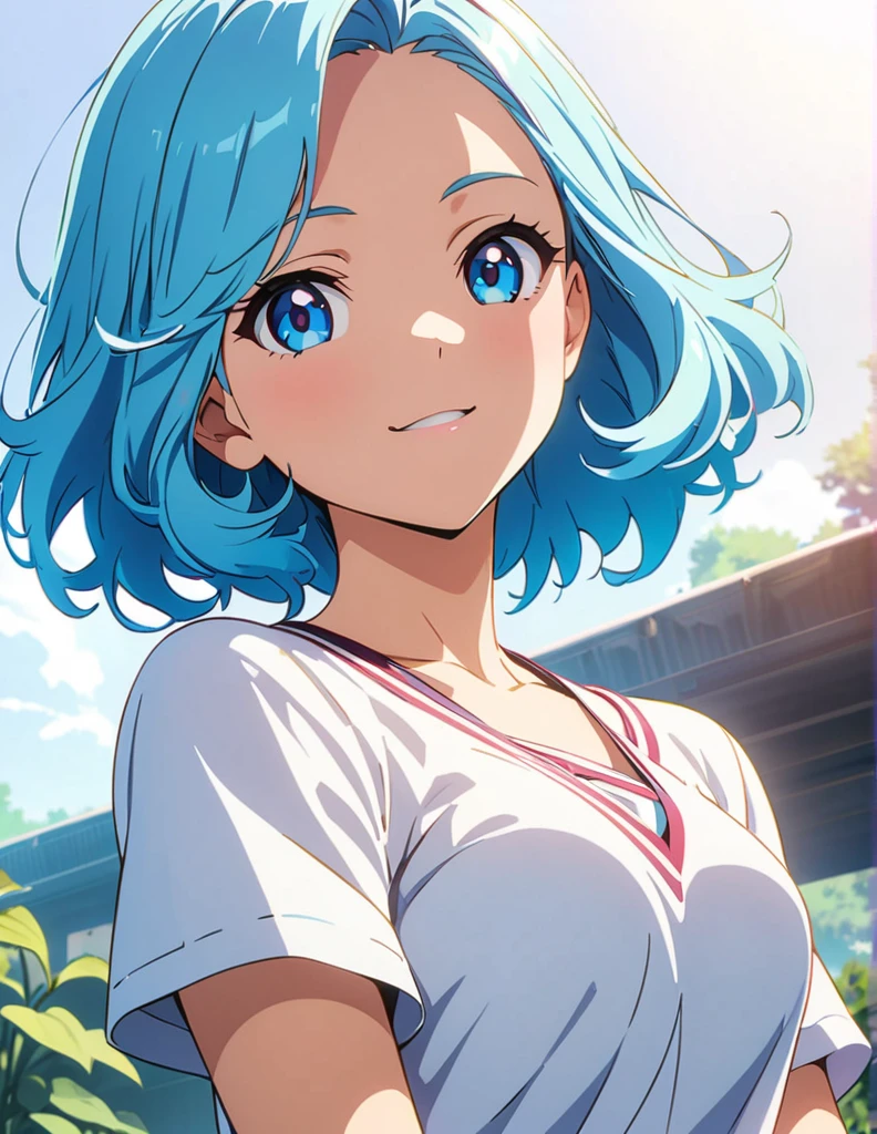 (anime artwork, anime style, studio anime, very detailed, up to date, vibrant, Anime Coloring, high contrast, masterpiece:1.2, best quality, best aesthetics),{{774inc}},{{souya ichika}},{{summer clothes}},1 girl,blue hair,light smile,sunflower park,sexy pose,cat ear,ultra-detailliert 
