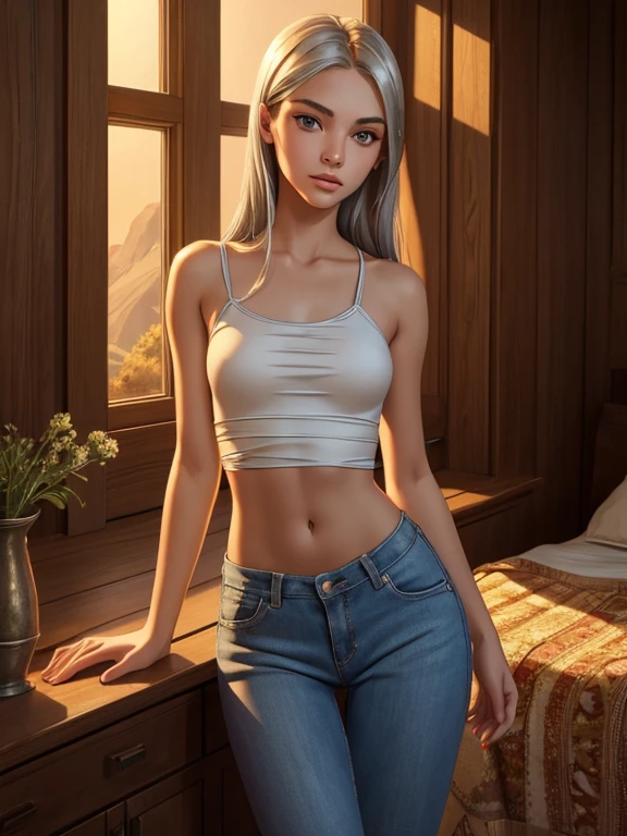 sexy for, slender woman,Grey eyes and sexy pose, Wearing super hot shorts