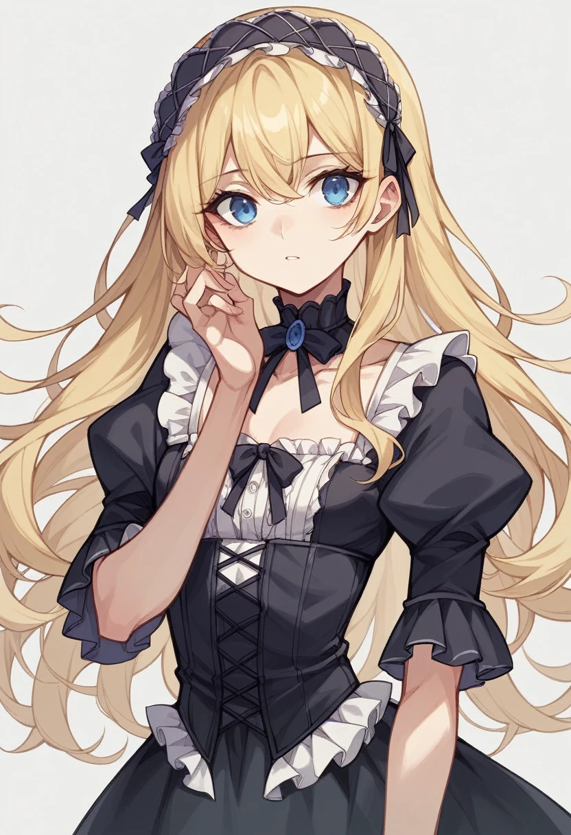 One Girl、Semi-long hair、Blonde、Blue Eyes、Young appearance、Slightly large chest、（Slightly large chest：1.4)、Gothic Lolita Fashion