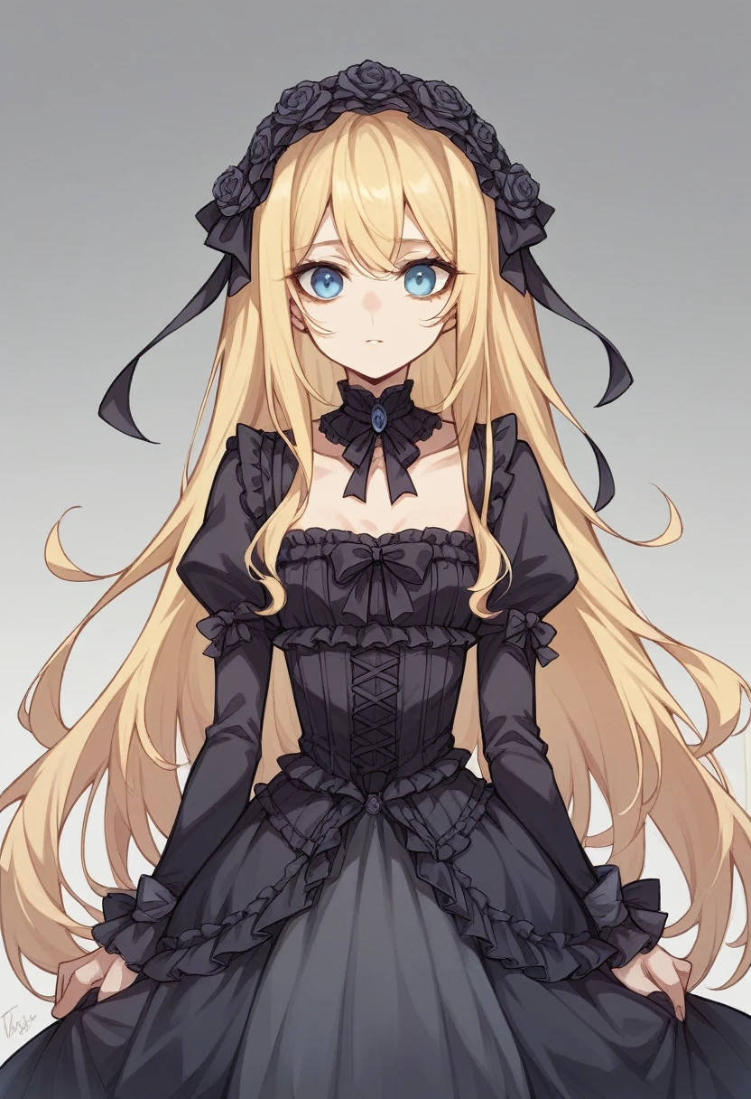 One Girl、Semi-long hair、Blonde、Blue Eyes、Young appearance、Slightly large chest、(Slightly large chest:1.4)、Gothic Lolita Fashion