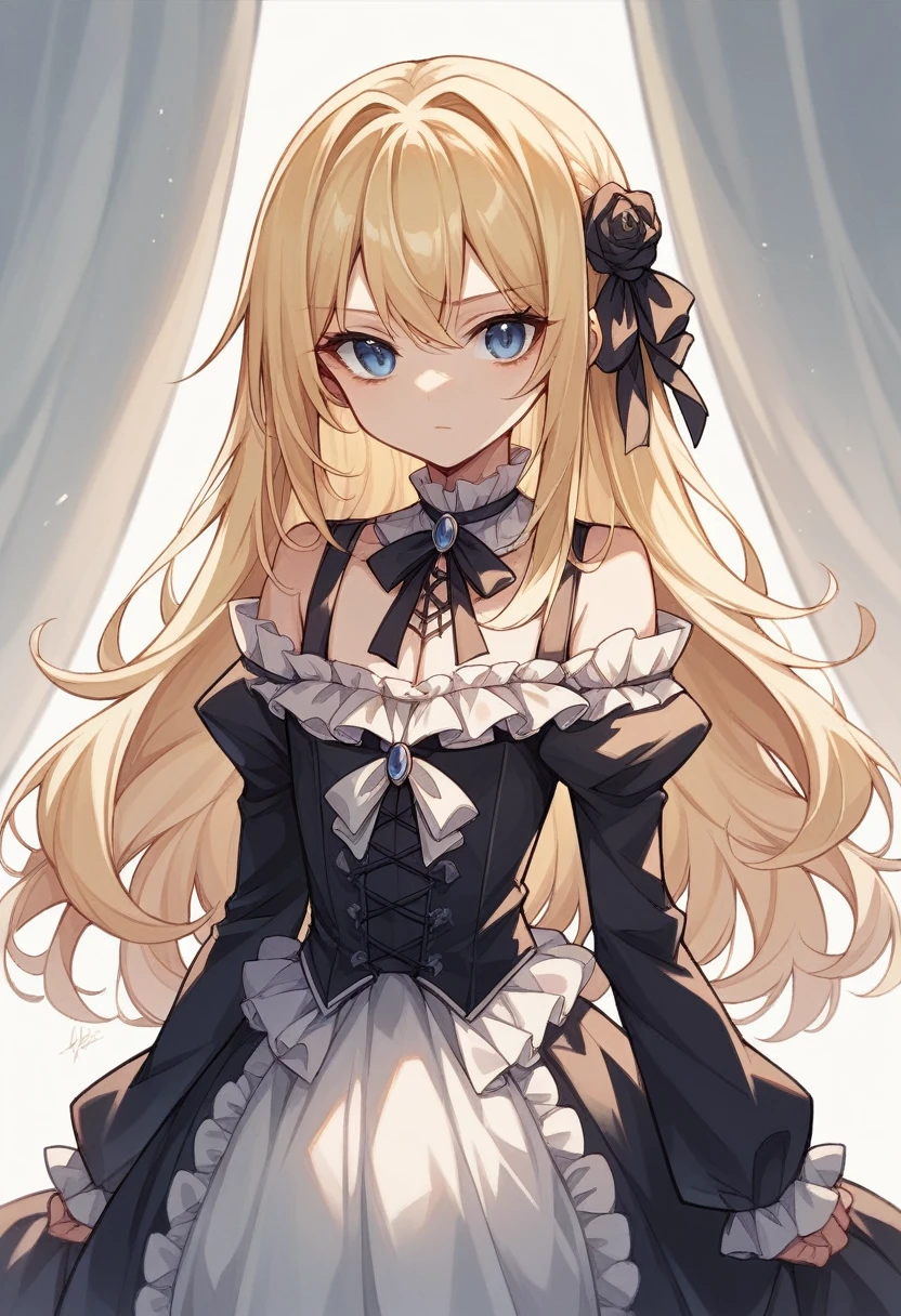 One Girl、Semi-long hair、Blonde、Blue Eyes、Young appearance、Slightly large chest、（Slightly large chest：1.4)、White Gothic Lolita Fashion、whole body