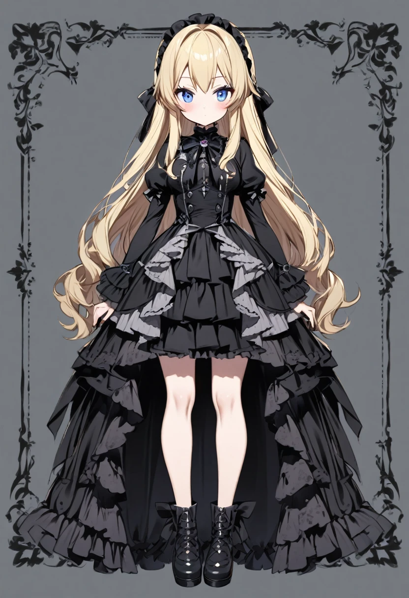 One Girl、Semi-long hair、Blonde、Blue Eyes、Young appearance、Slightly large chest、(Slightly large chest:1.4)、Gothic ta Fashion、whole body