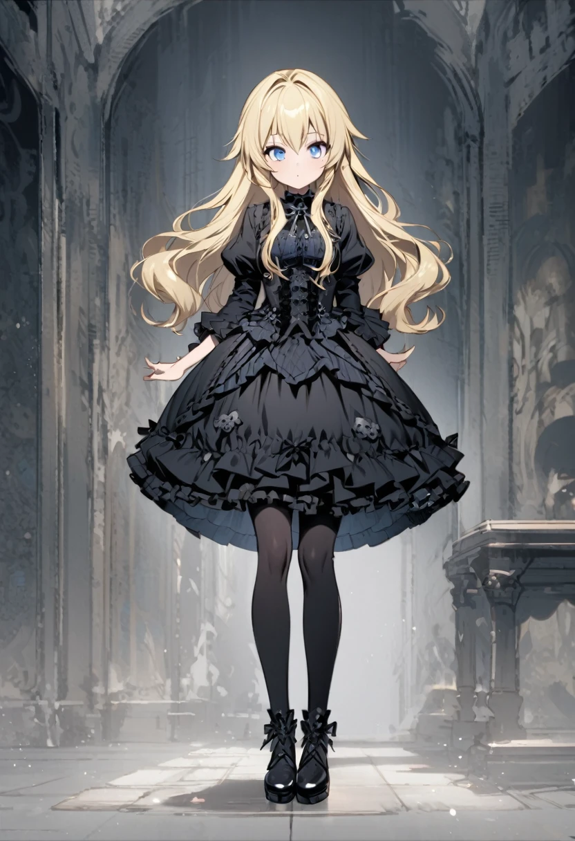 One Girl、Semi-long hair、Blonde、Blue Eyes、Young appearance、Slightly large chest、(Slightly large chest:1.4)、Gothic ta Fashion、whole body