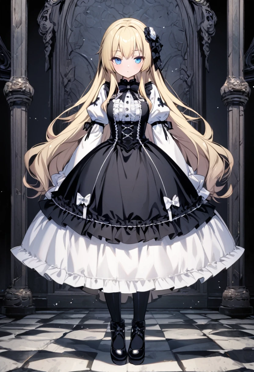 One Girl、Semi-long hair、Blonde、Blue Eyes、Young appearance、Slightly large chest、(Slightly large chest:1.4)、White Gothic Lolita Fashion、whole body