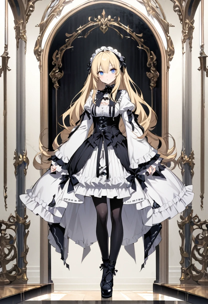 One Girl、Semi-long hair、Blonde、Blue Eyes、Young appearance、Slightly large chest、(Slightly large chest:1.4)、White Gothic ta Fashion、whole body