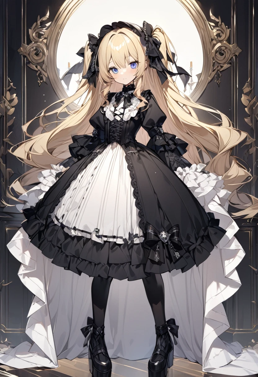One Girl、Semi-long hair、Blonde、Blue Eyes、Young appearance、Slightly large chest、（Slightly large chest：1.4)、White Gothic Lolita Fashion、whole body