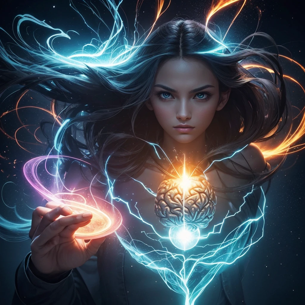 Create an image depicting a powerful mind. The image should convey strength, control, and mastery, with elements that symbolize intelligence and mental prowess. Consider incorporating visual metaphors such as a brain with a radiant aura around. The overall aesthetic should be inspiring and convey the message of mastering one's mind