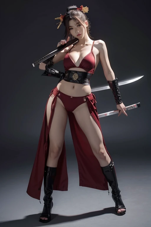 In underwear Full body sexy Samurai Swordsman woman