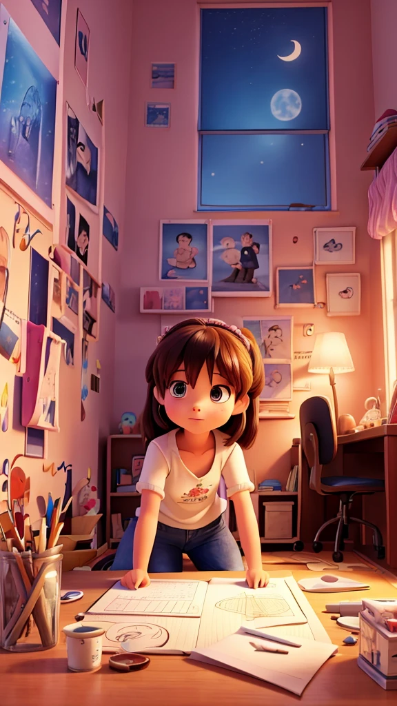 "Image of drawing in her room, trying to create a picture full of regret for his parents
