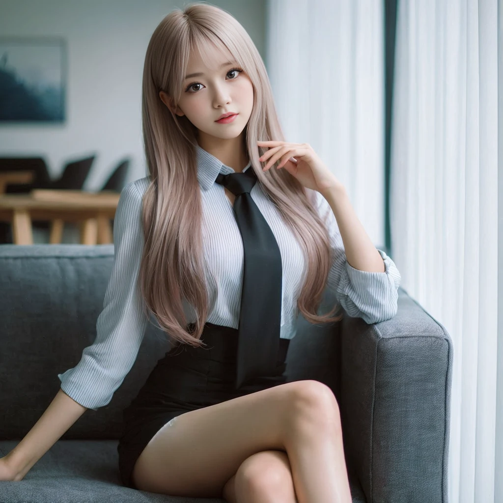 Some women have long white hair, A simple, thin one-piece dress worn by a beautiful girl, With slit, Her skin is visible through her dress, Real life anime girls, , Baby Face, Sslender figure, Perfect white hair girl, Anime Girl Cosplay, Photorealistic Animation, Realistic anime 3D style, Realistic young anime girl, Ultra realistic anime, White Hair Girl, Photorealistic Animation girl render, Beautiful anime school girl, (Blooming Flowers々A fantastic and beautiful staircase background created by), (Detailed eyes and face:1.2, Professional photography techniques), Beautiful breasts, Cleavage, Slender body line, Small beautiful butt, Tight waist, (Sexy smirk), ((Hair blowing in the wind:1.2, The dress flutters))