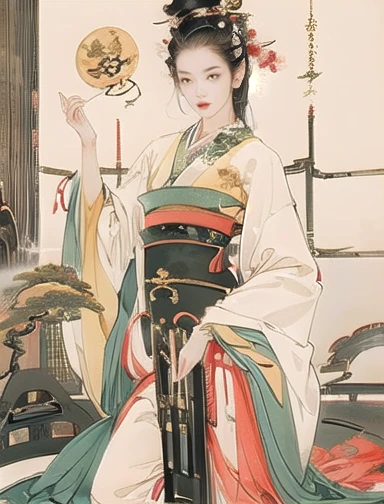 (8k, Highest quality, masterpiece)，{practical, Original photo, Ultra-fine and transparent, image, practical Light, Delicate skin, (Beautiful slim woman, whole body, Age 25, Court Knight:1.5), thin legs, Microparticles, Long Hair, Detailed fingers, thin, Expressions of Ecstasy, Dynamic sexy pose, (Ancient Japan:1.8), No concealment，Beautiful views, (Wind and Sun:1.5),