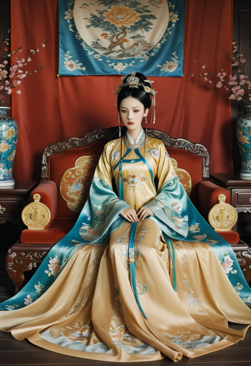 Gorgeous Empress of the Chinese Court during the Qing Dynasty Gorgeous Empress of the Chinese Court on a sofa, nude, large and golden, with her legs on the sofa, wide open, knees bent, in an M pose (pornographic pose), with her hair tied on both sides The background of this perverted and erotic woman wearing a crown and tying her hair is the Chinese court of the Qing Dynasty. The scene is set in the luxurious room of an empress in the Qing Dynasty Chinese court.

Translated with DeepL.com (free version)