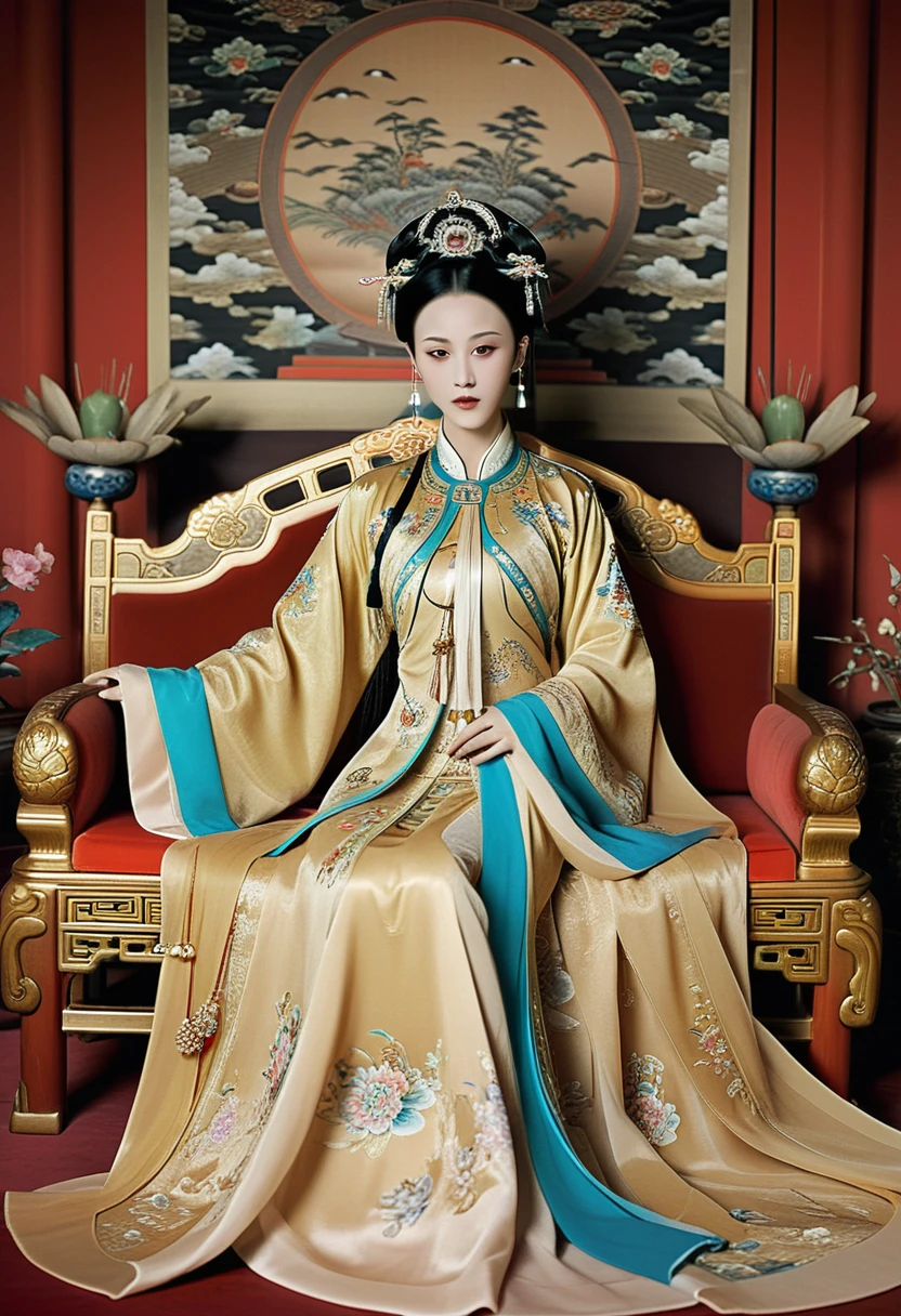 Gorgeous Empress of the Chinese Court during the Qing Dynasty Gorgeous Empress of the Chinese Court on a sofa, nude, large and golden, with her legs on the sofa, wide open, knees bent, in an M pose (pornographic pose), with her hair tied on both sides The background of this perverted and erotic woman wearing a crown and tying her hair is the Chinese court of the Qing Dynasty. The scene is set in the luxurious room of an empress in the Qing Dynasty Chinese court.

Translated with DeepL.com (free version)