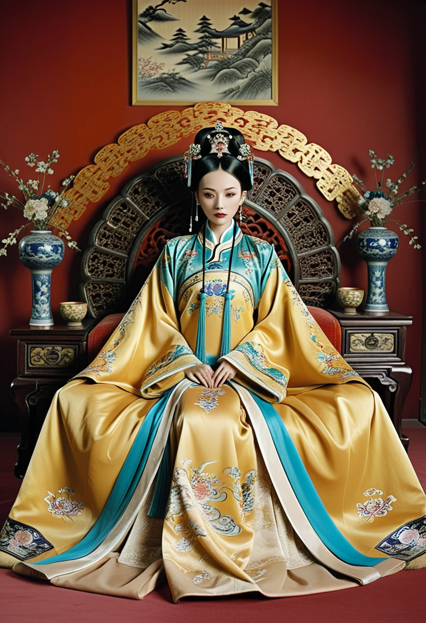 Gorgeous Empress of the Chinese Court during the Qing Dynasty Gorgeous Empress of the Chinese Court on a sofa, nude, large and golden, with her legs on the sofa, wide open, knees bent, in an M pose (pornographic pose), with her hair tied on both sides The background of this perverted and erotic woman wearing a crown and tying her hair is the Chinese court of the Qing Dynasty. The scene is set in the luxurious room of an empress in the Qing Dynasty Chinese court.

Translated with DeepL.com (free version)